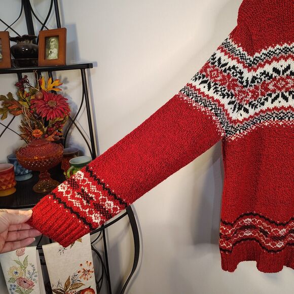 Vtg CAROLYN TAYLOR Cardigan Sweater Large Women's Red Knit Full Zip Faux Fur - Picture 3 of 6